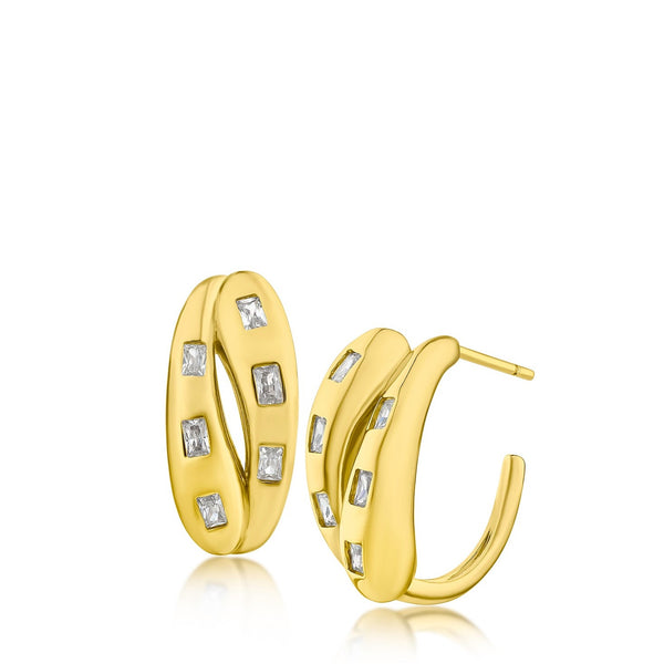 Baguette CZ Inlay Hoop Earrings