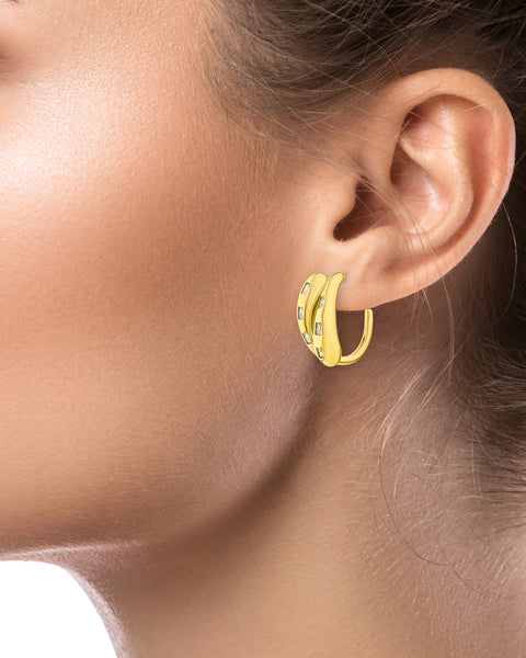 Baguette CZ Inlay Hoop Earrings