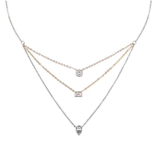 Sterling Silver Mixed Cubic Zirconia Layered Necklace