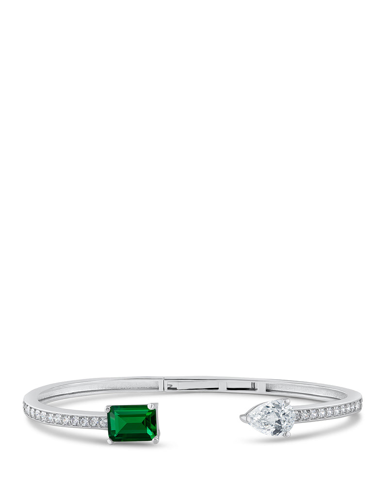 Pear and Emerald CZ Open Cuff Bracelet