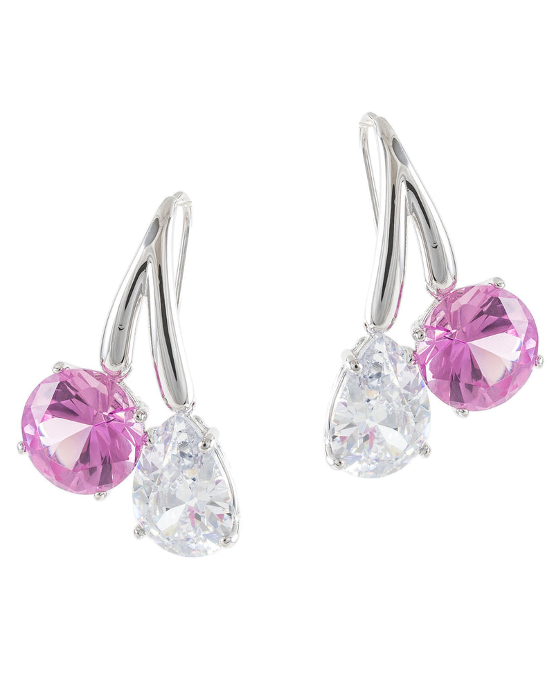 Pink Round/Pear CZ Double Drop Earrings