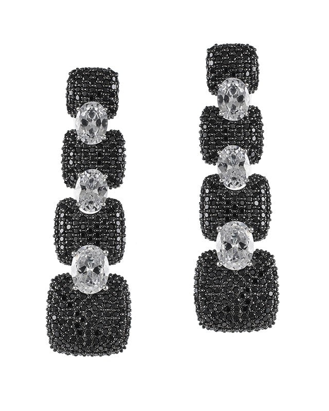 Pave and Oval Drop Earrings