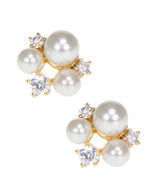 Pearl and CZ Cluster Earrings