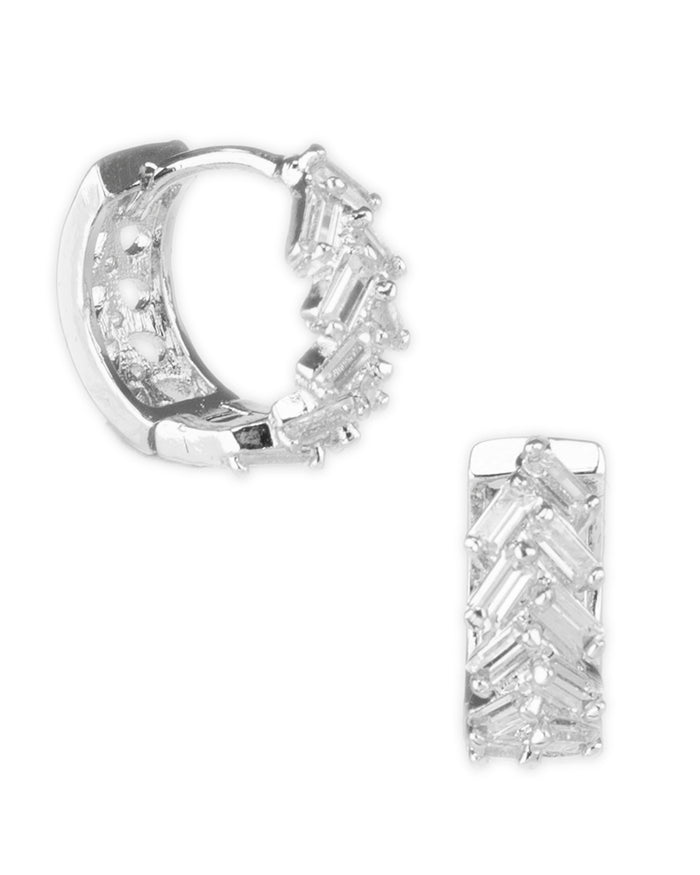 Baguette CZ Chevron Huggie Hoop Earrings