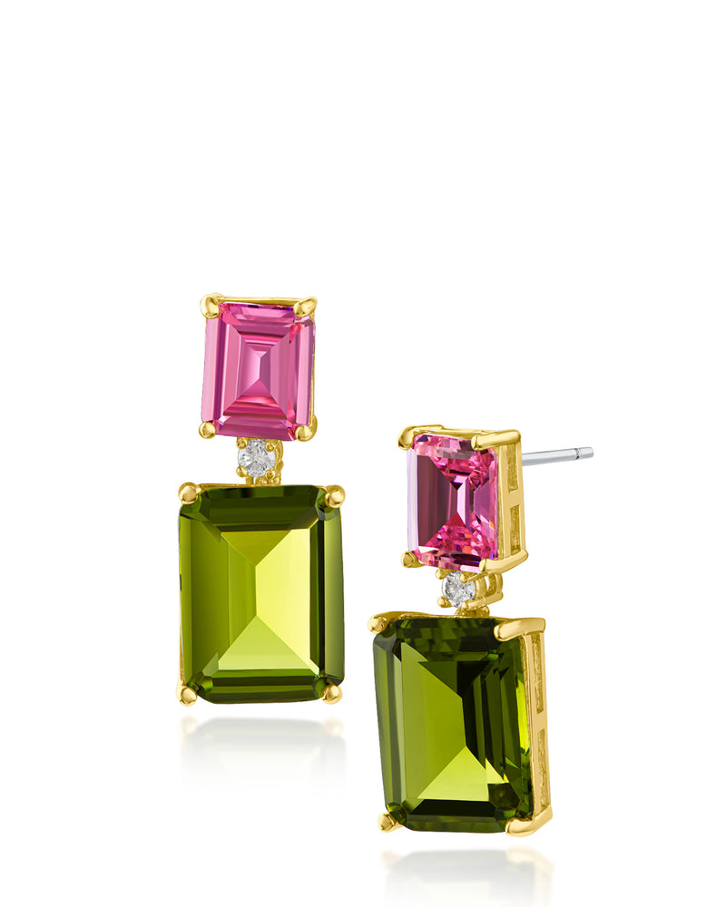 Pink and Peridot Two Tone Earrings