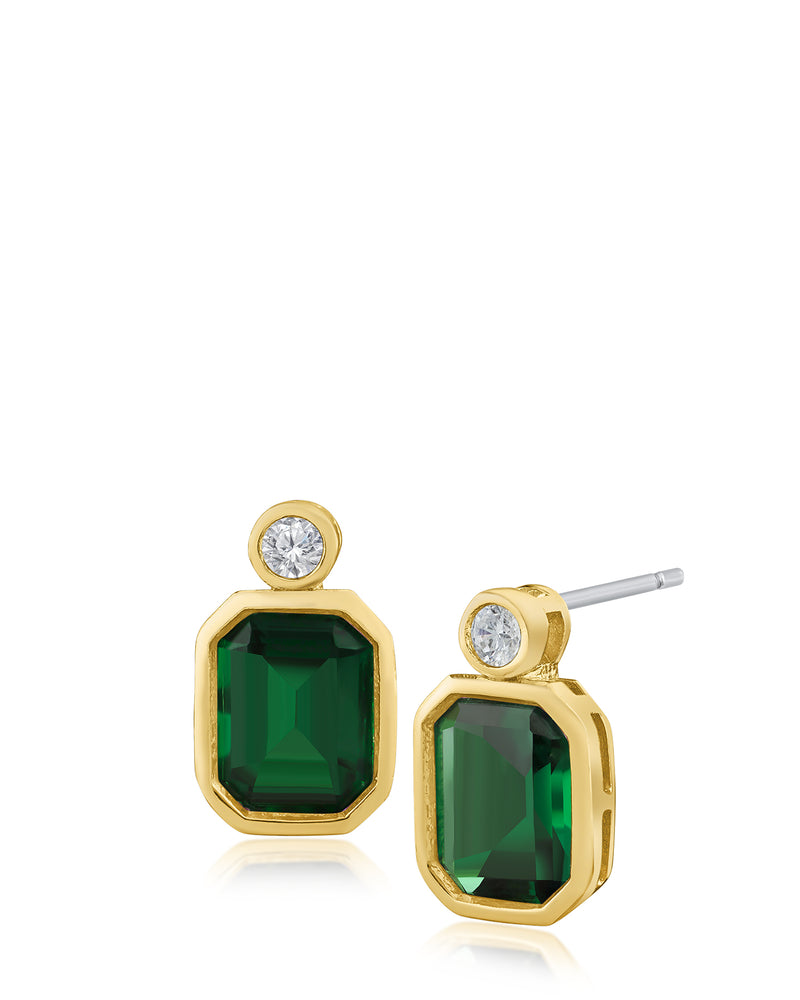 Round and Emerald CZ Drop Earrings