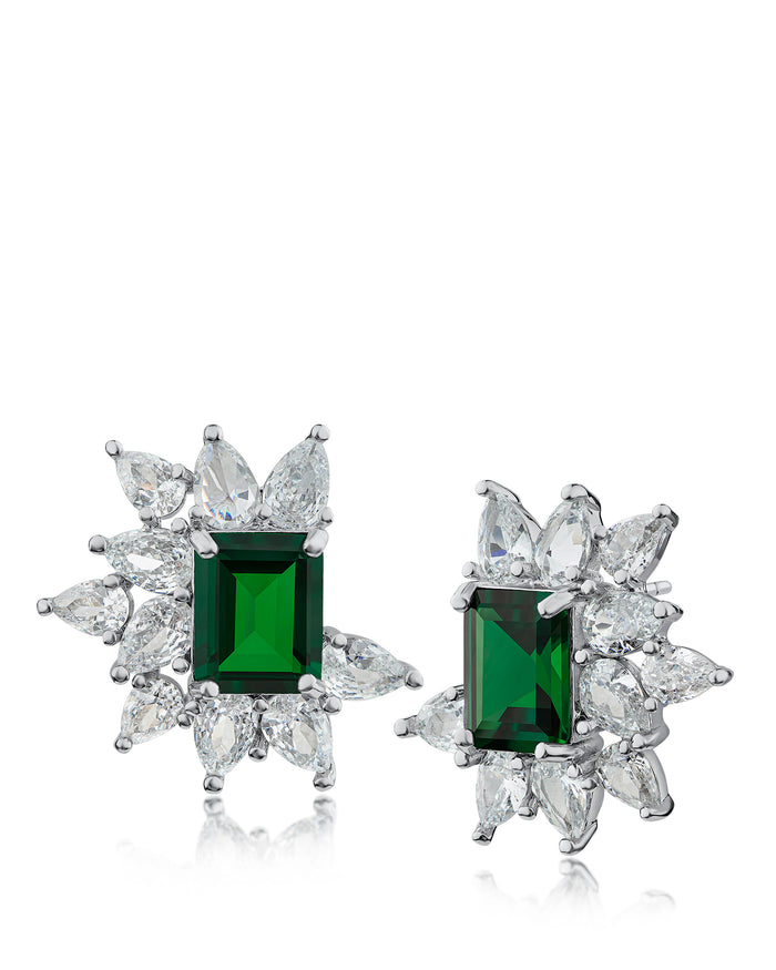 Emerald and Pear Cluster Earrings