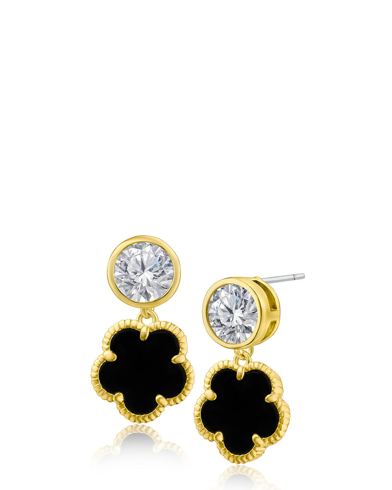 Round CZ and Clover Drop Earrings