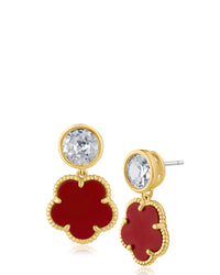 Round CZ and Clover Drop Earrings