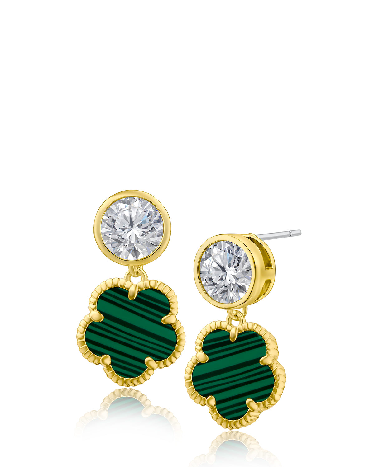 Round CZ and Clover Drop Earrings