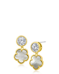 Round CZ and Clover Drop Earrings