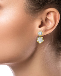 Round CZ and Clover Drop Earrings