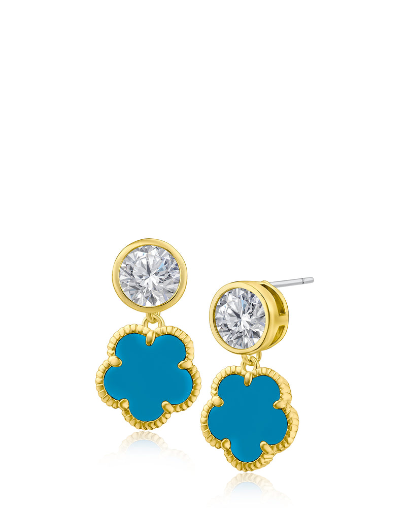 Round CZ and Clover Drop Earrings