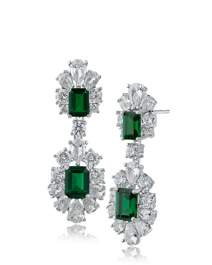 Emerald and Pear Double Drop Earrings