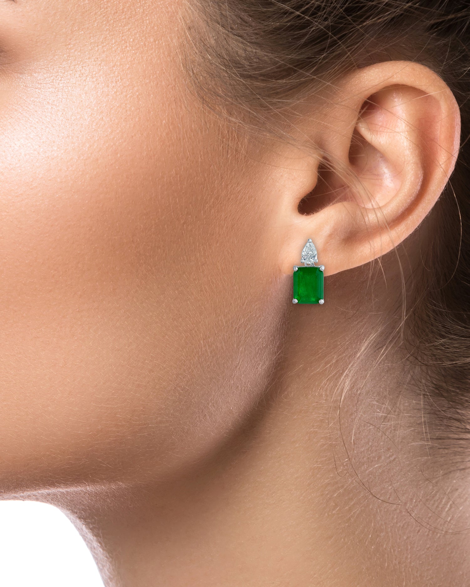 Pear, Emerald and Round Shape CZ Chandelier Design Dangle Earrings, Cz Dangle Earrings, Multi Shape Cz Earrings, Push Back Dangle outlet Earrings