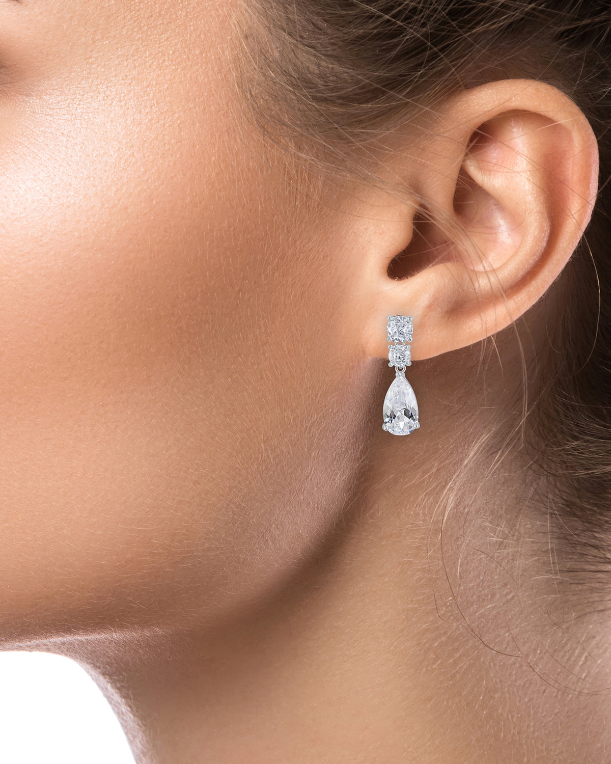 Pear and Round CZ Drop Earrings