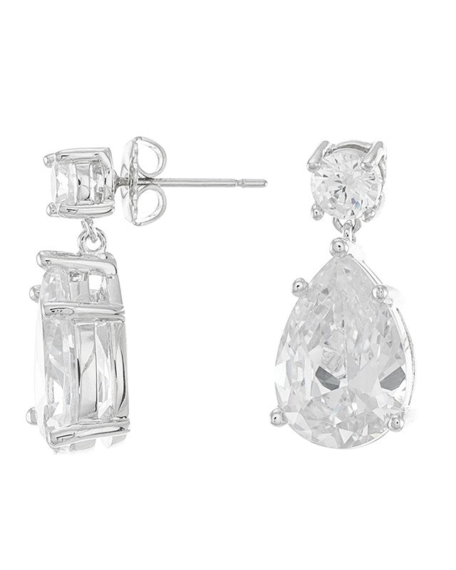 Round and Pear CZ Drop Earrings