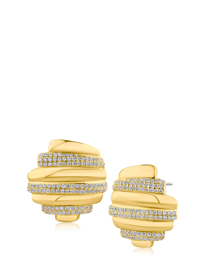 Pave Alternating Button Earrings