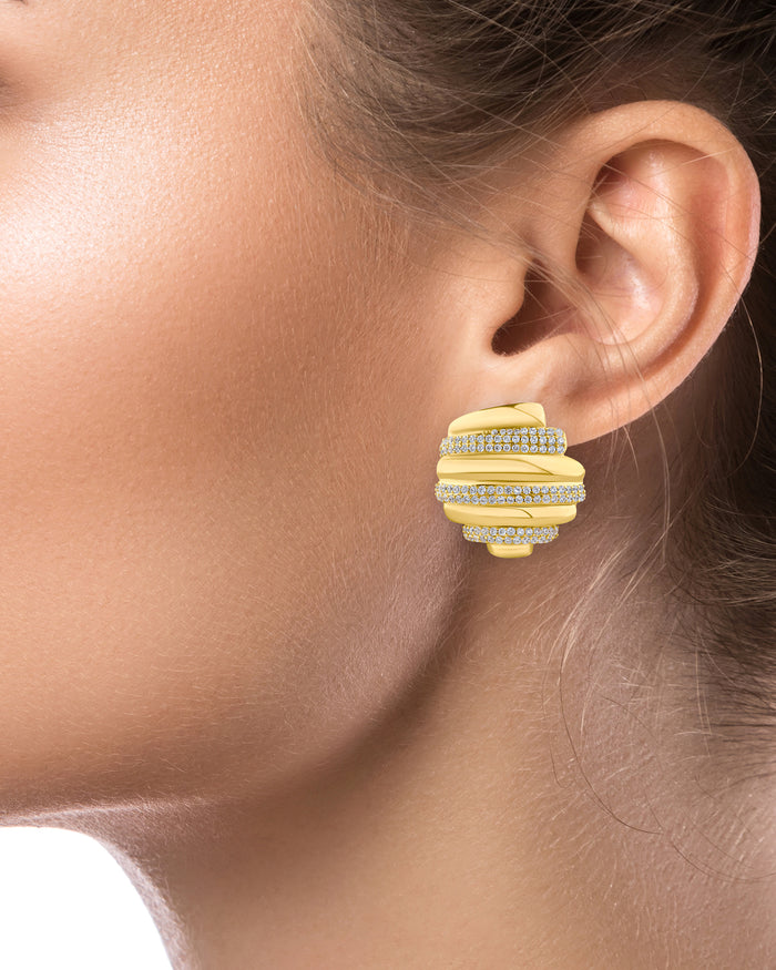 Pave Alternating Button Earrings