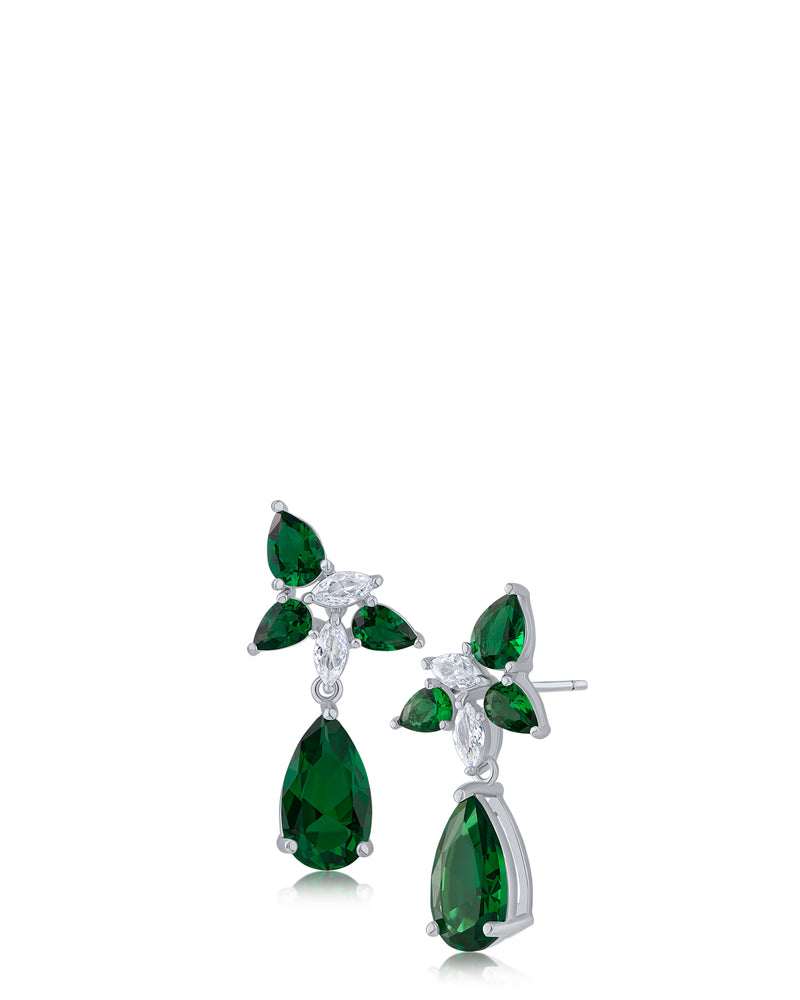 Pear CZ Cluster Drop Earrings