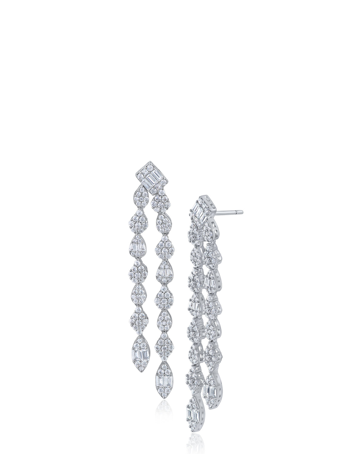 Baguette and Pave Double Row Earrings