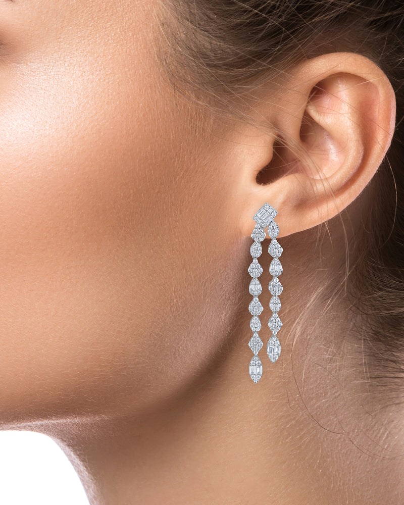 Baguette and Pave Double Row Earrings