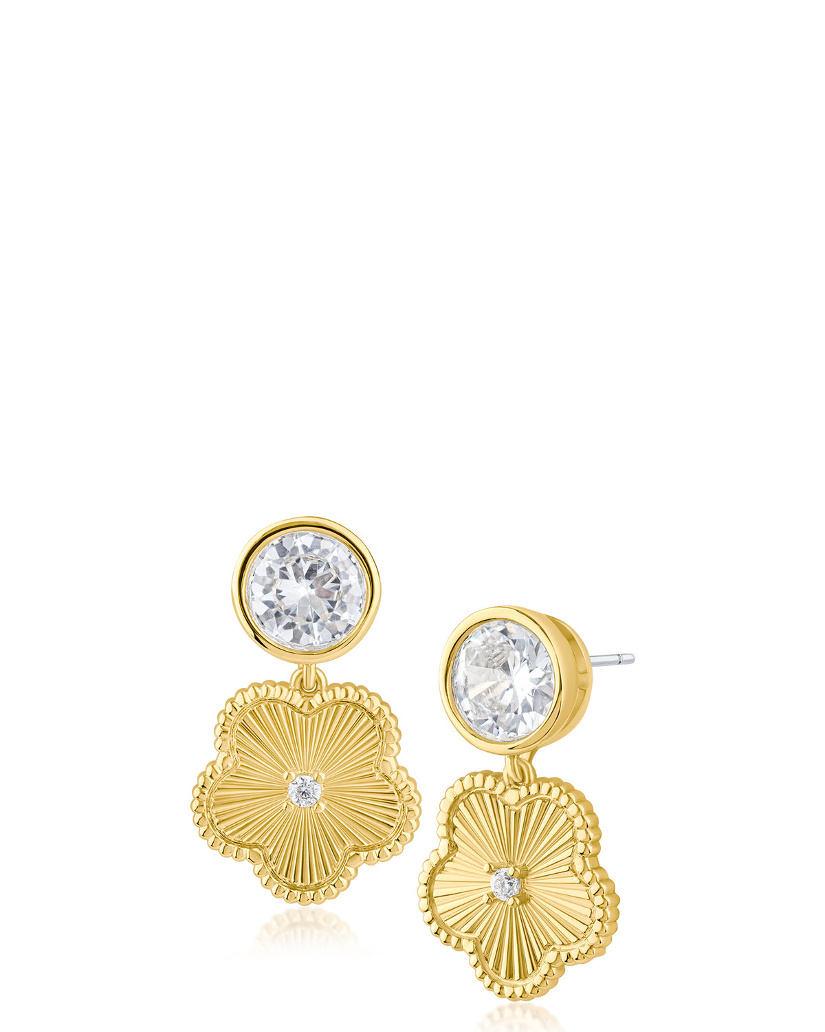 CZ and Clover Drop Earrings