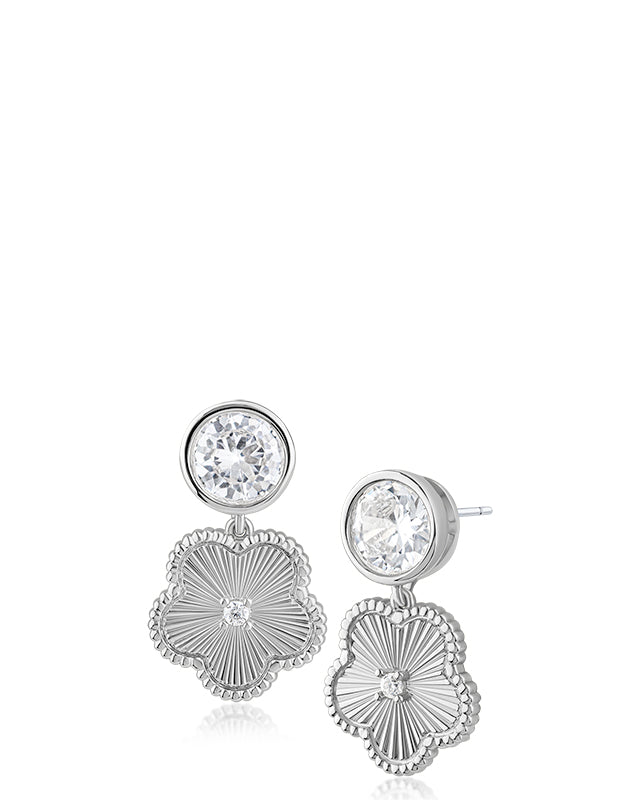 CZ and Clover Drop Earrings