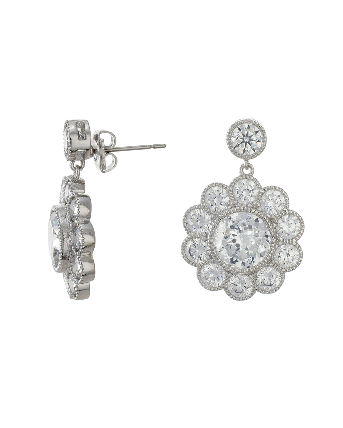 Round CZ Cluster Earrings