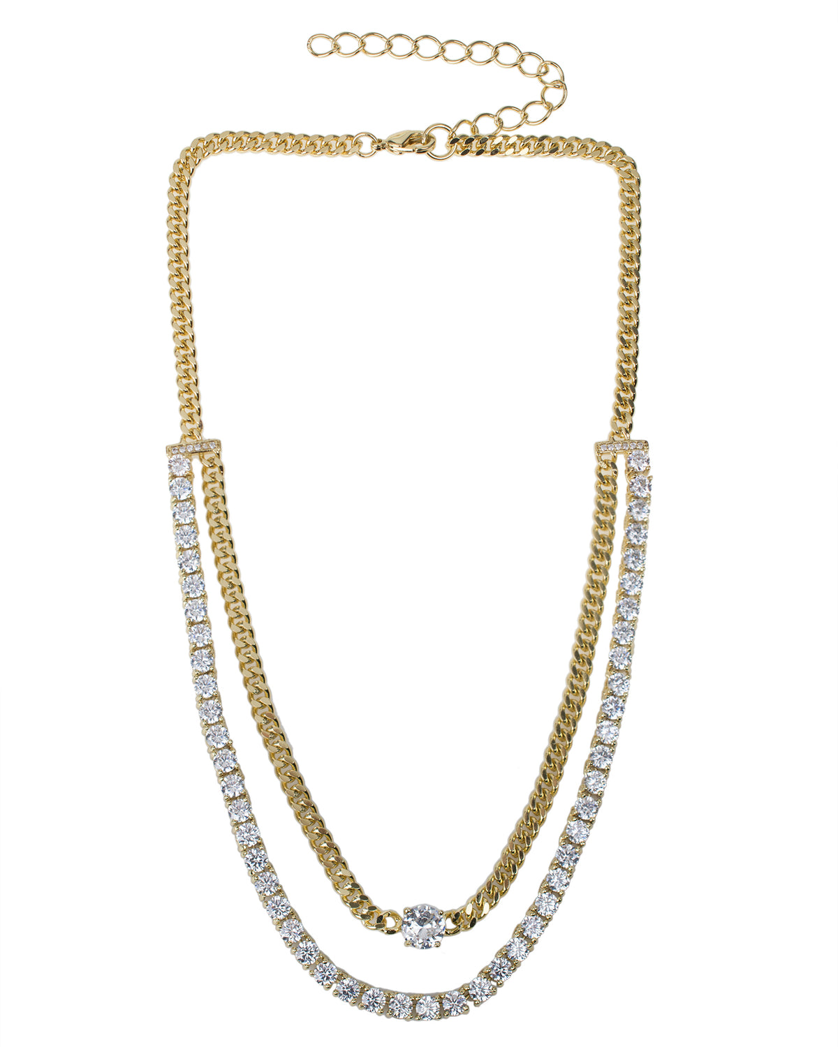 CZ and Chain Double Stranded Necklace