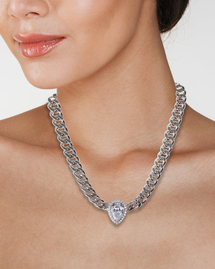 Pear CZ and Chain Necklace