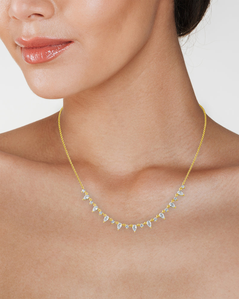 Delicate Pear and Round CZ Necklace