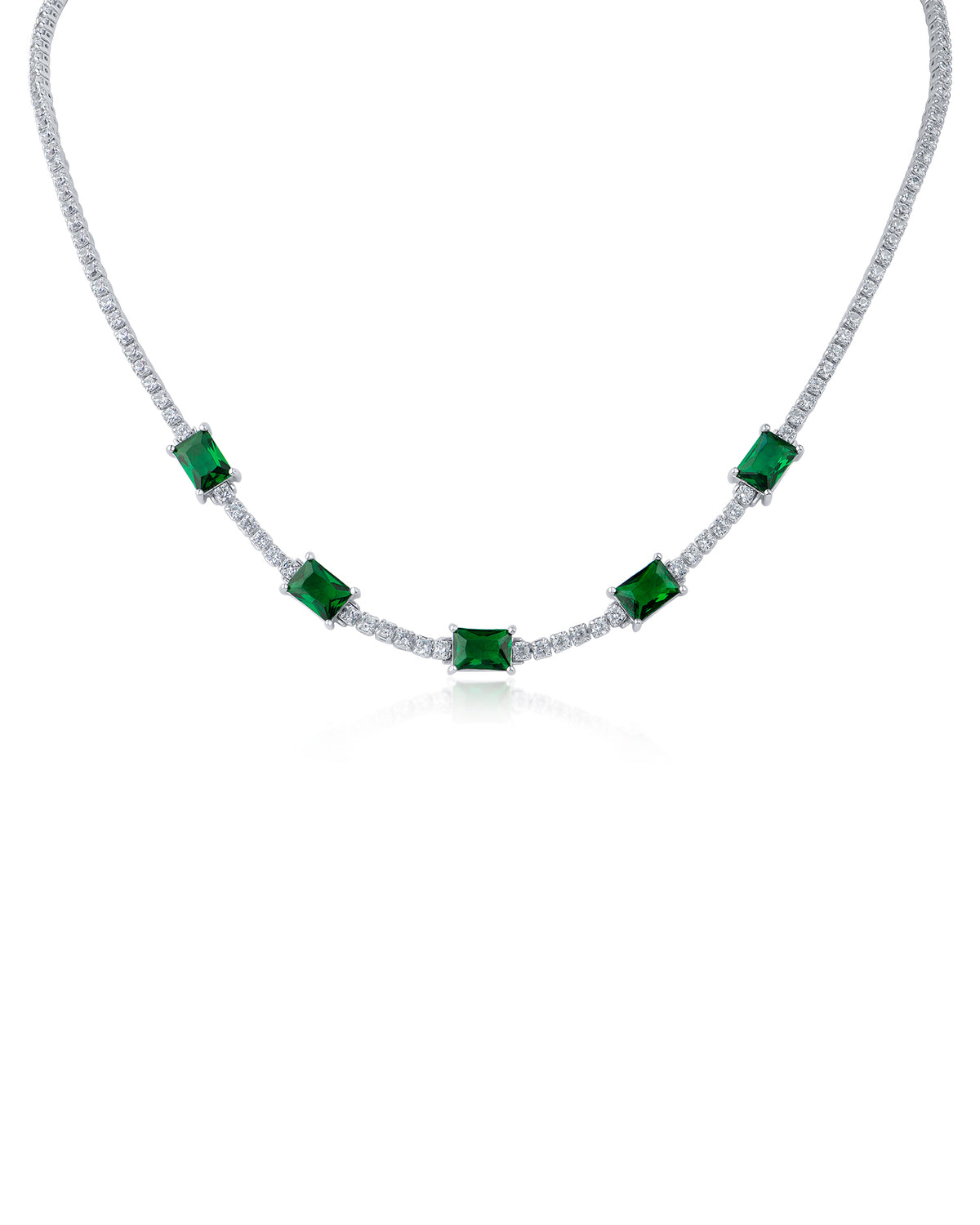 Round and Emerald Station Necklace