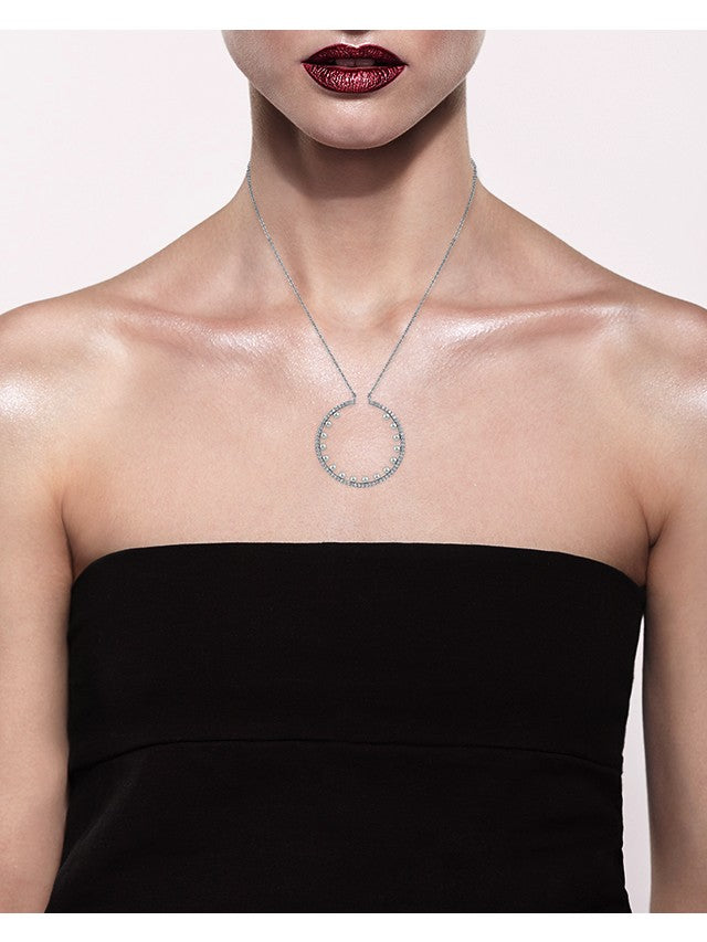 CZ and Pearl Open Circle Necklace