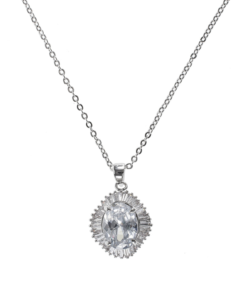 Oval and Baguette CZ Pendant Necklace