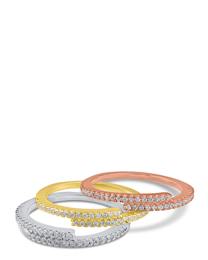 Three Tone Pave Stackable Bands