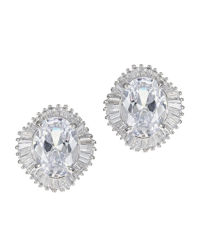 Oval and Baguette CZ Earrings