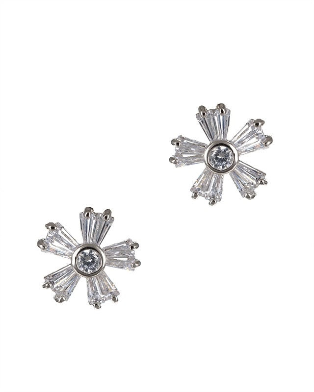 Round and Baguette CZ Floral Earrings