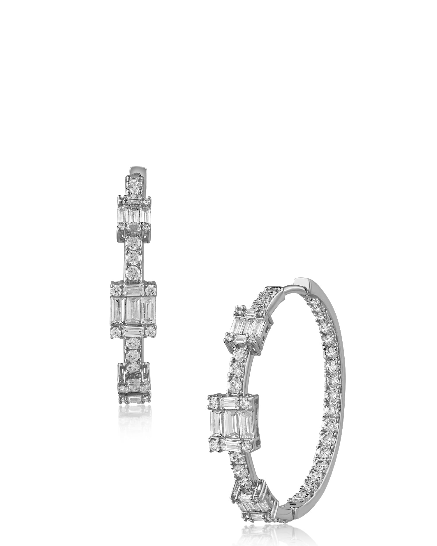 Baguette Bow Cluster Earrings - Rhodium