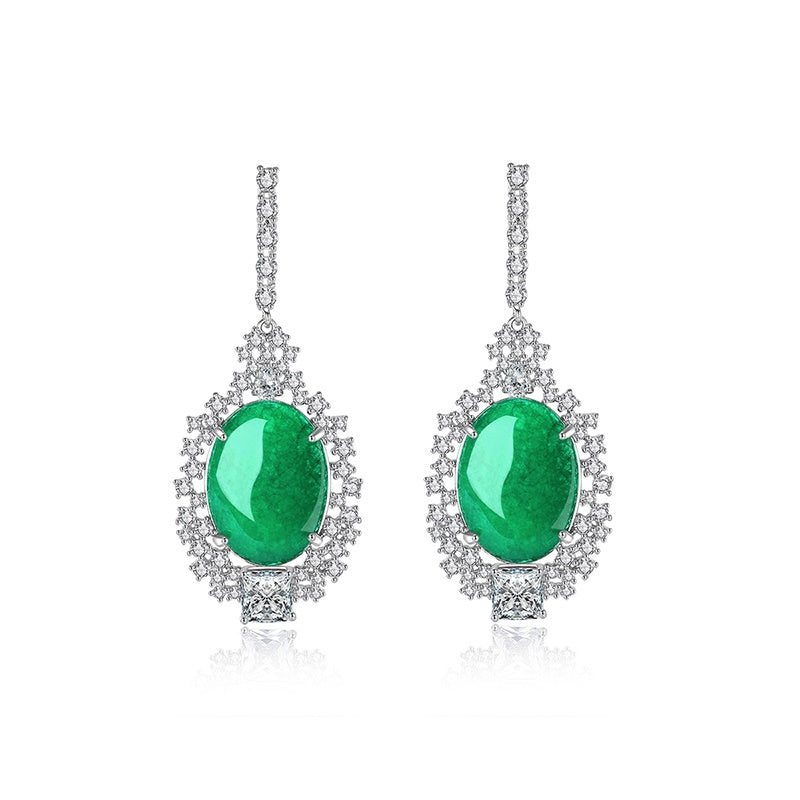 Oval Jade Drop Earrings